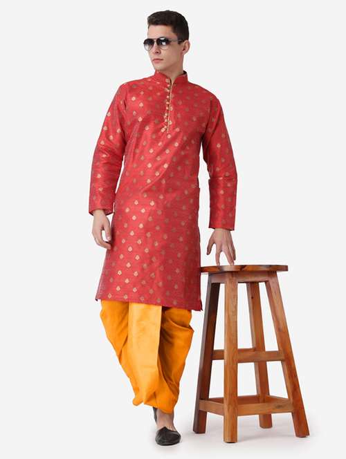 men self design mandarin neck dhoti kurta ethnic wear set - 22026679 -  Standard Image - 0