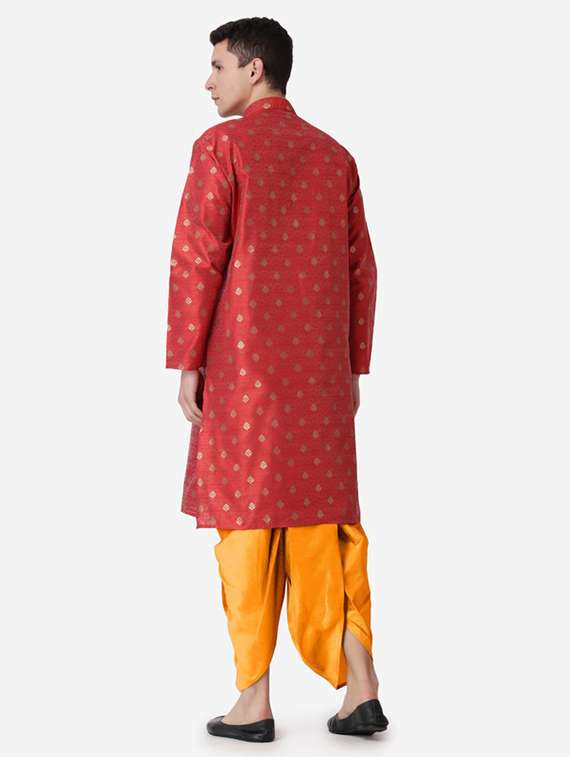 men self design mandarin neck dhoti kurta ethnic wear set - 22026679 -  Standard Image - 3