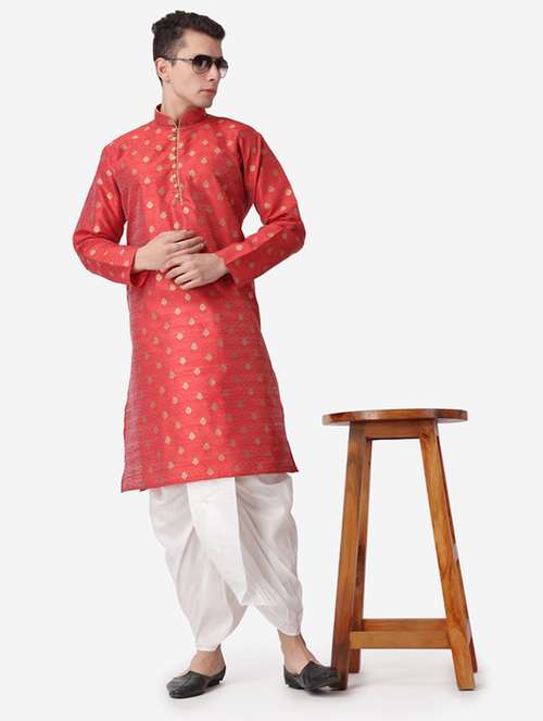 men self design mandarin neck dhoti kurta ethnic wear set - 22026680 -  Standard Image - 0