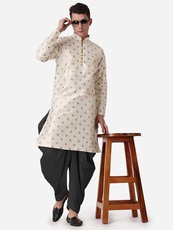 men self design mandarin neck dhoti kurta ethnic wear set - 22026693 -  Zoom Image - 0