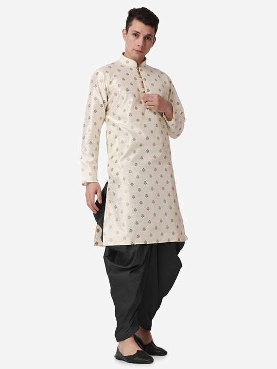 men self design mandarin neck dhoti kurta ethnic wear set - 22026693 -  Standard Image - 3