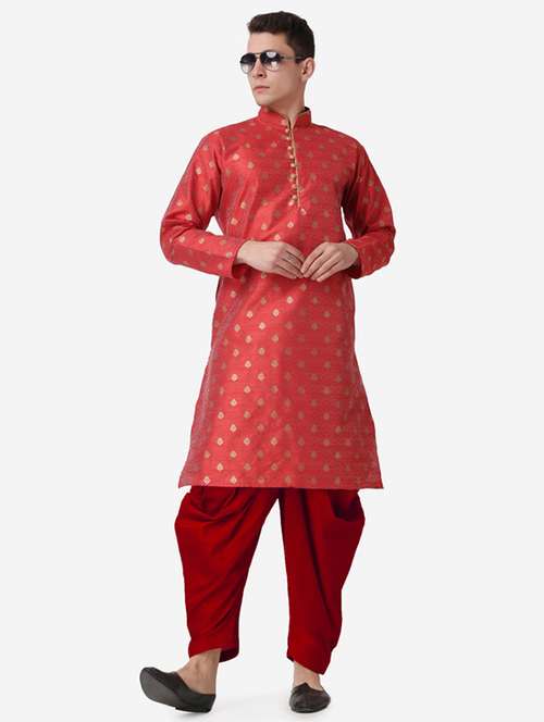 men self design mandarin neck dhoti kurta ethnic wear set - 22026697 -  Standard Image - 0