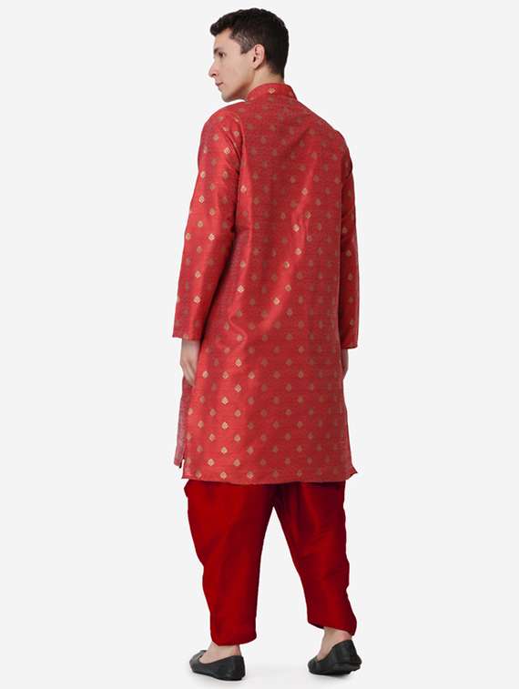 men self design mandarin neck dhoti kurta ethnic wear set - 22026697 -  Standard Image - 3