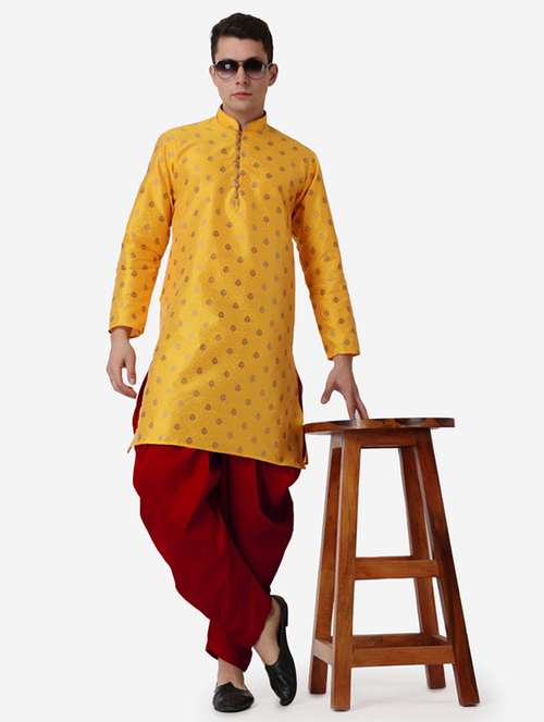 men self design mandarin neck dhoti kurta ethnic wear set - 22026703 -  Standard Image - 0