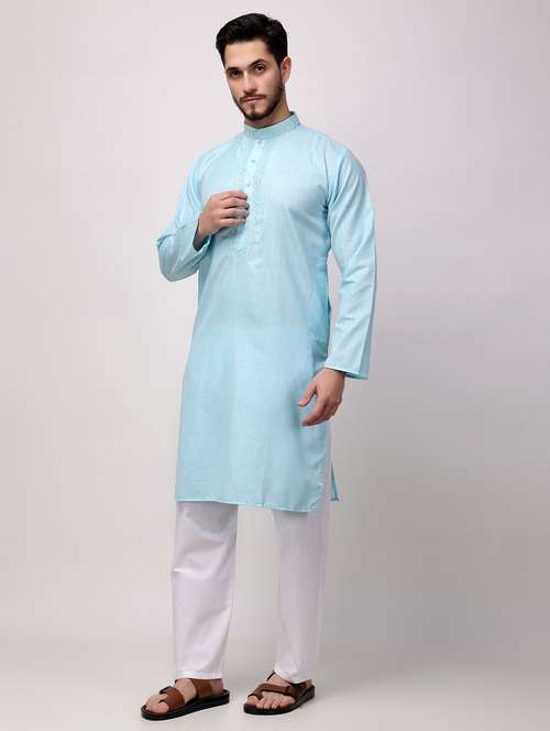 men solid mandarin neck kurta pyjama ethnic wear set - 22026705 -  Standard Image - 0
