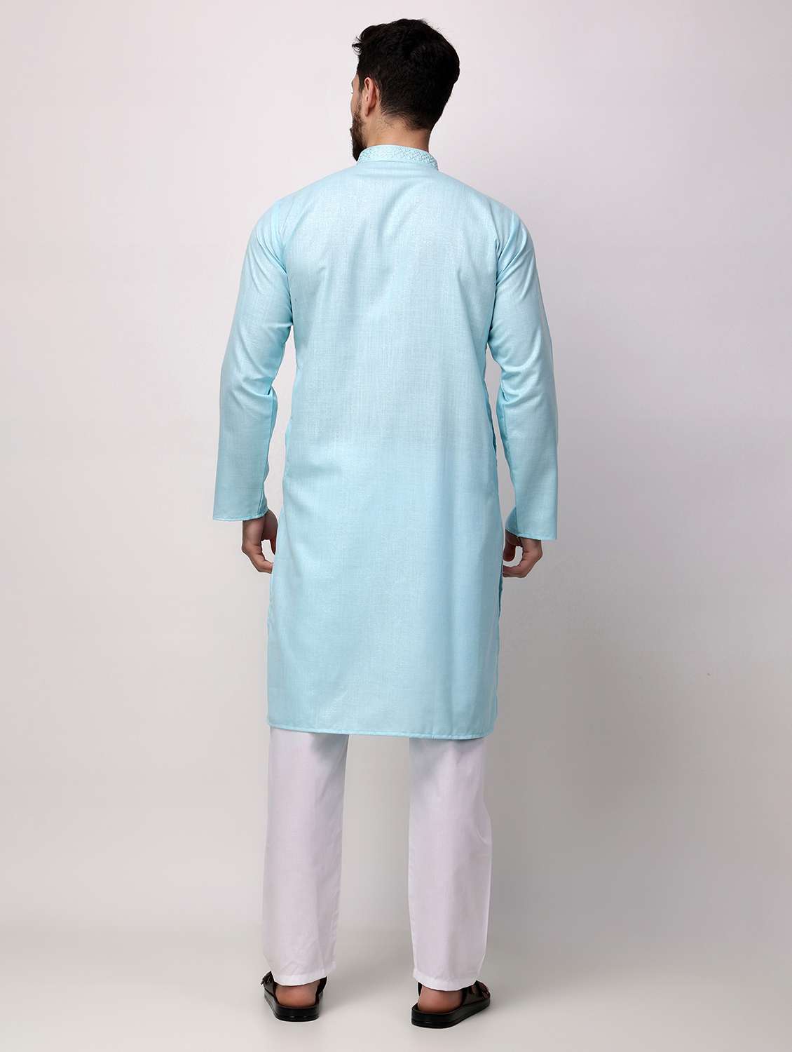 men solid mandarin neck kurta pyjama ethnic wear set - 22026705 - Standard Image - 3