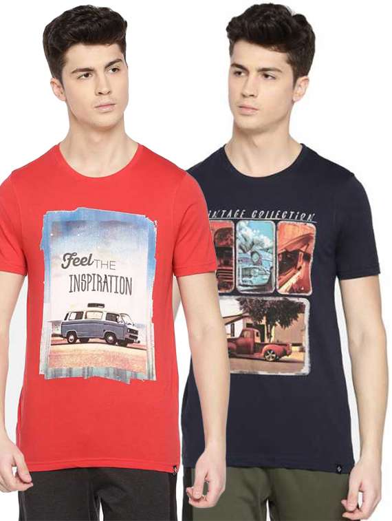 men pack of 2 graphic printed short sleeve regular fit t-shirt