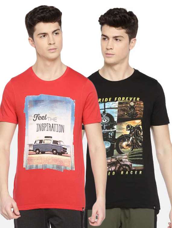 men pack of 2 graphic printed short sleeve regular fit t-shirt