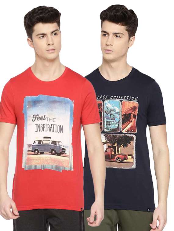 men pack of 2 graphic printed short sleeve regular fit t-shirt