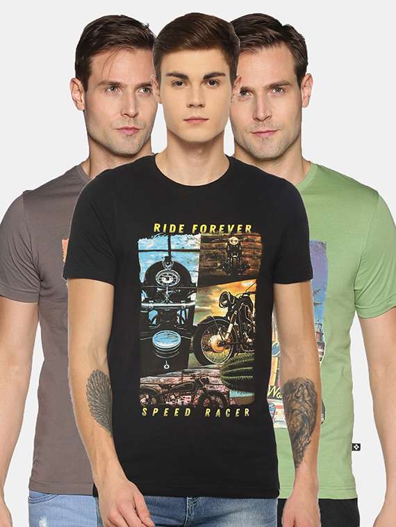 men pack of 3 graphic printed short sleeve regular fit t-shirt