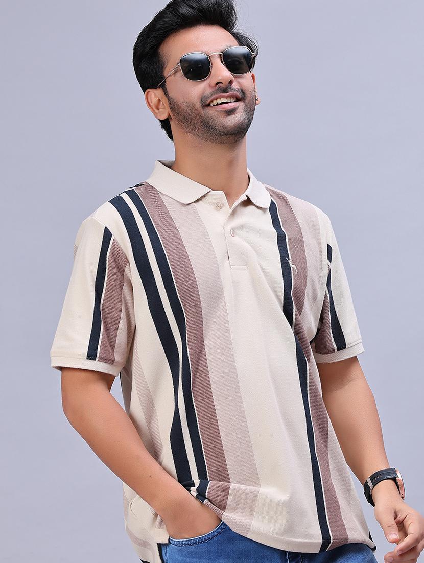 men striped short sleeve regular fit polo t-shirt