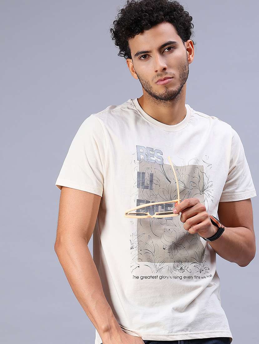 men front print round neck regular fit t-shirt