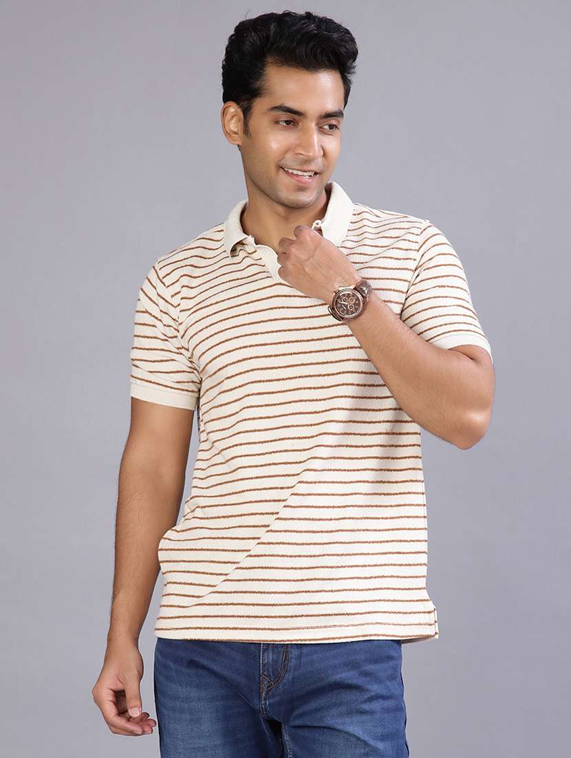 men striped short sleeve regular fit polo t-shirt