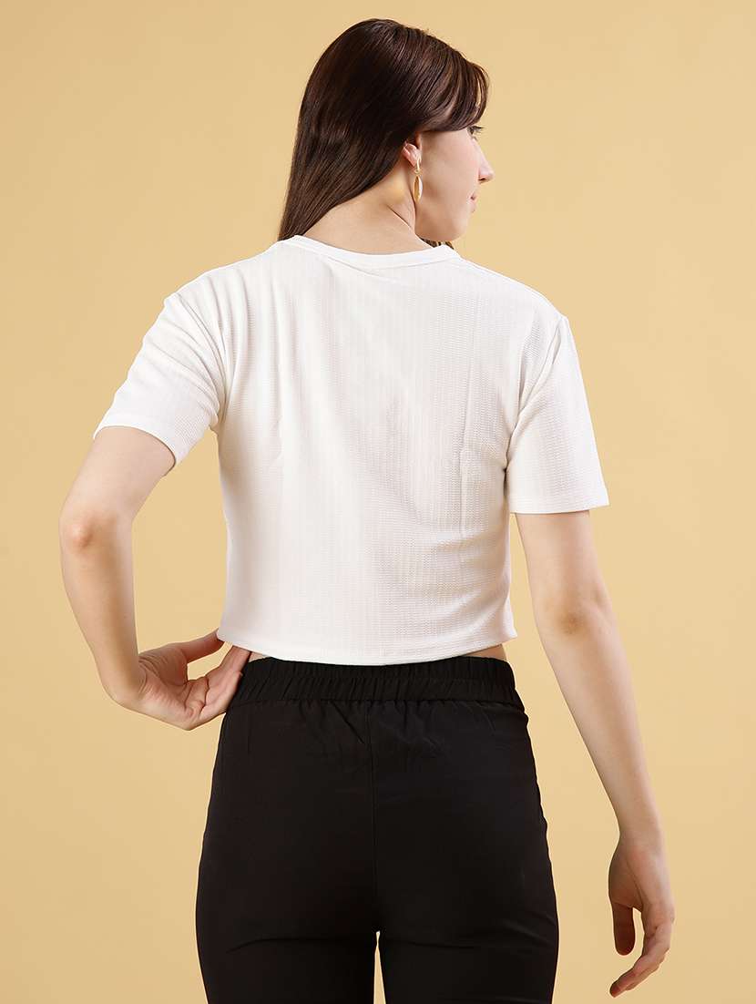 women solid short sleeve regular fit crop t-shirt - 22027030 -  Standard Image - 3