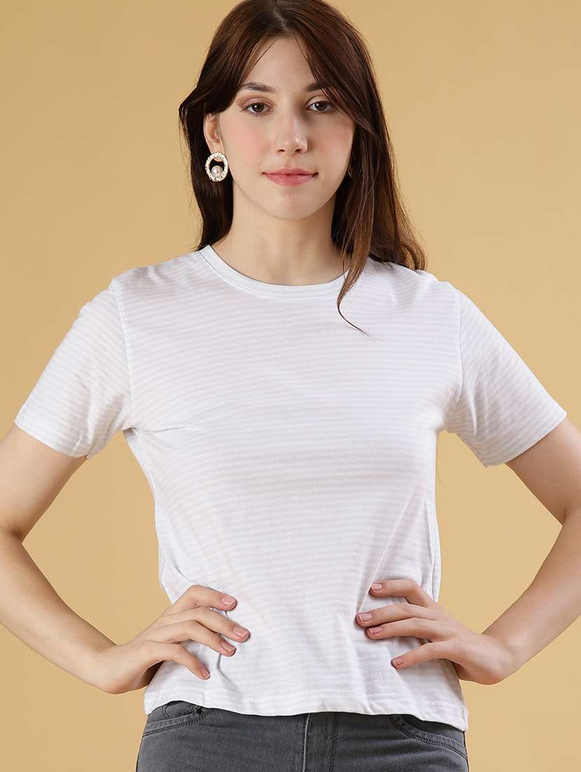 women striped short sleeve regular fit t-shirt