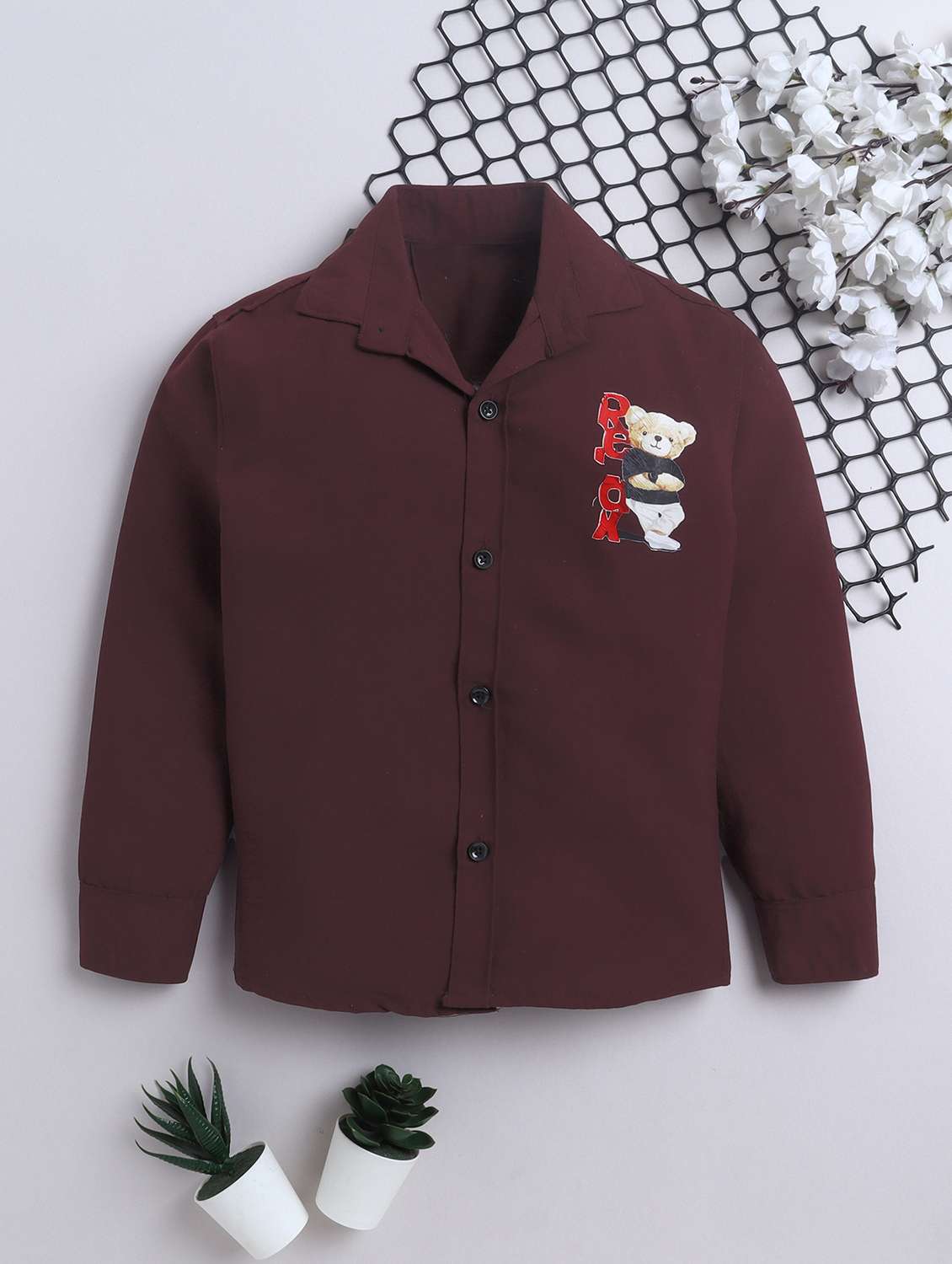 boys solid collared long sleeve shirt