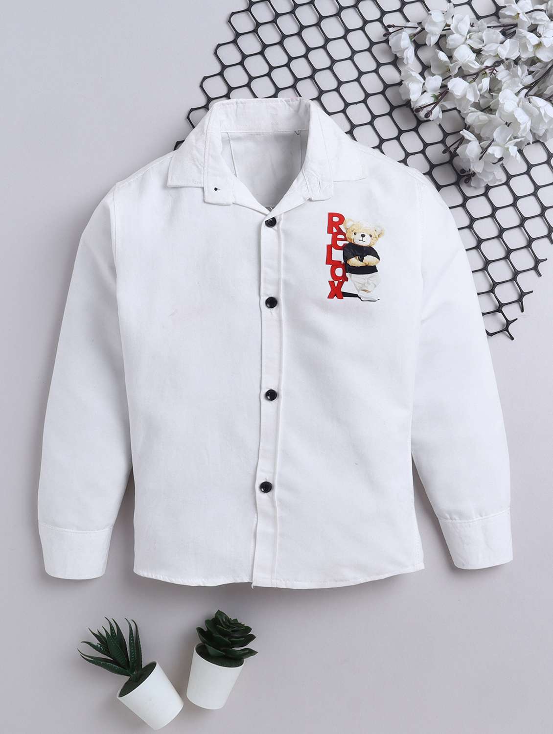 boys solid collared long sleeve shirt