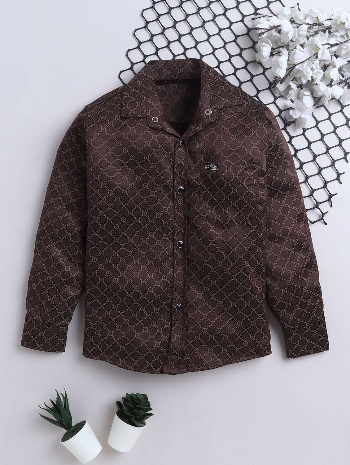 boys printed collared long sleeve shirt