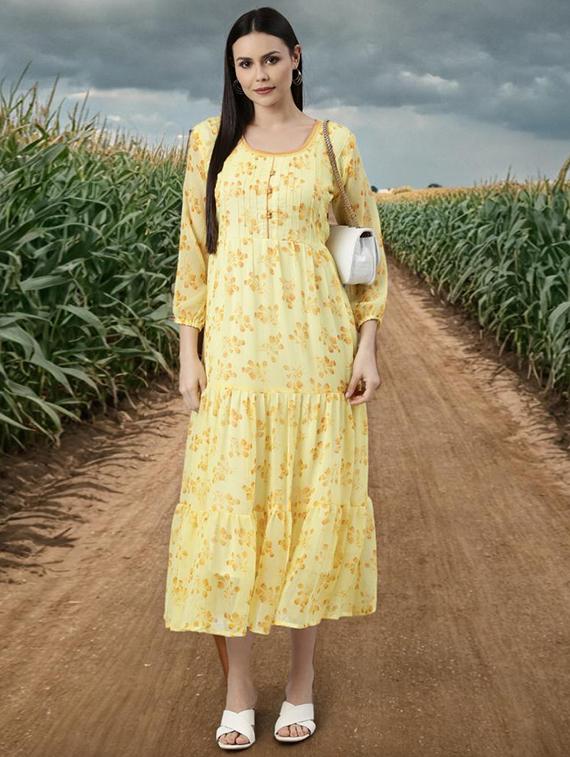 women floral print long sleeve tiered dress - 22027091 -  Zoom Image - 0