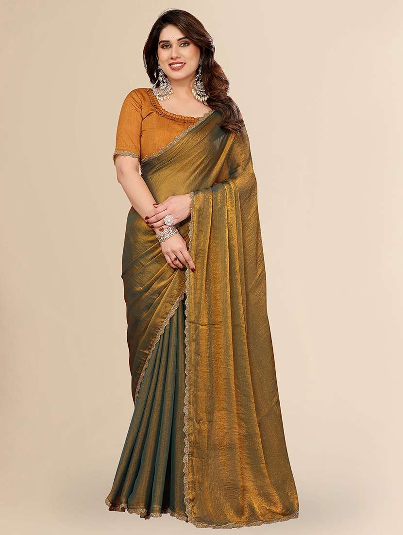 women solid with bordered embellished saree with blouse