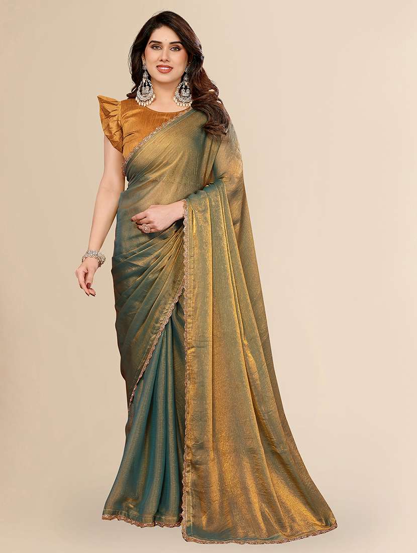 women solid with bordered embellished saree with blouse
