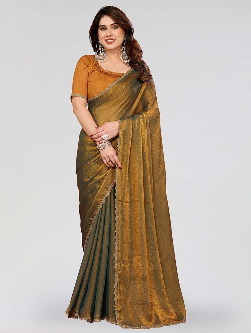 women solid with bordered embellished saree with blouse