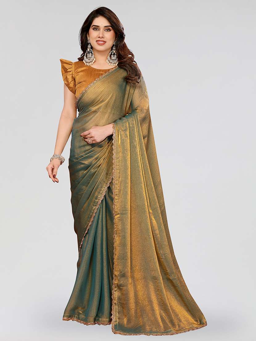 women solid with bordered embellished saree with blouse