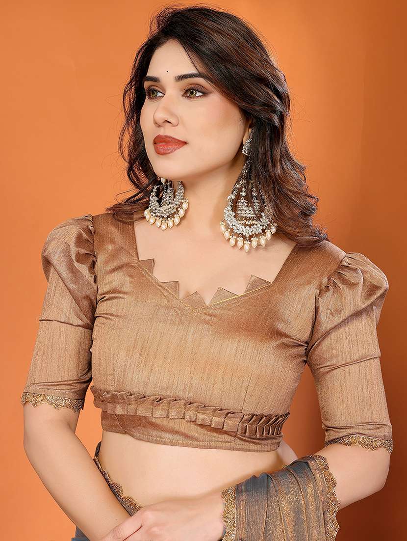 women solid with bordered embellished saree with blouse - 22027118 -  Standard Image - 3