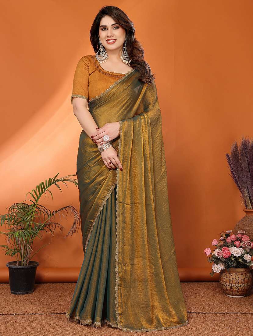 women solid with bordered embellished saree with blouse