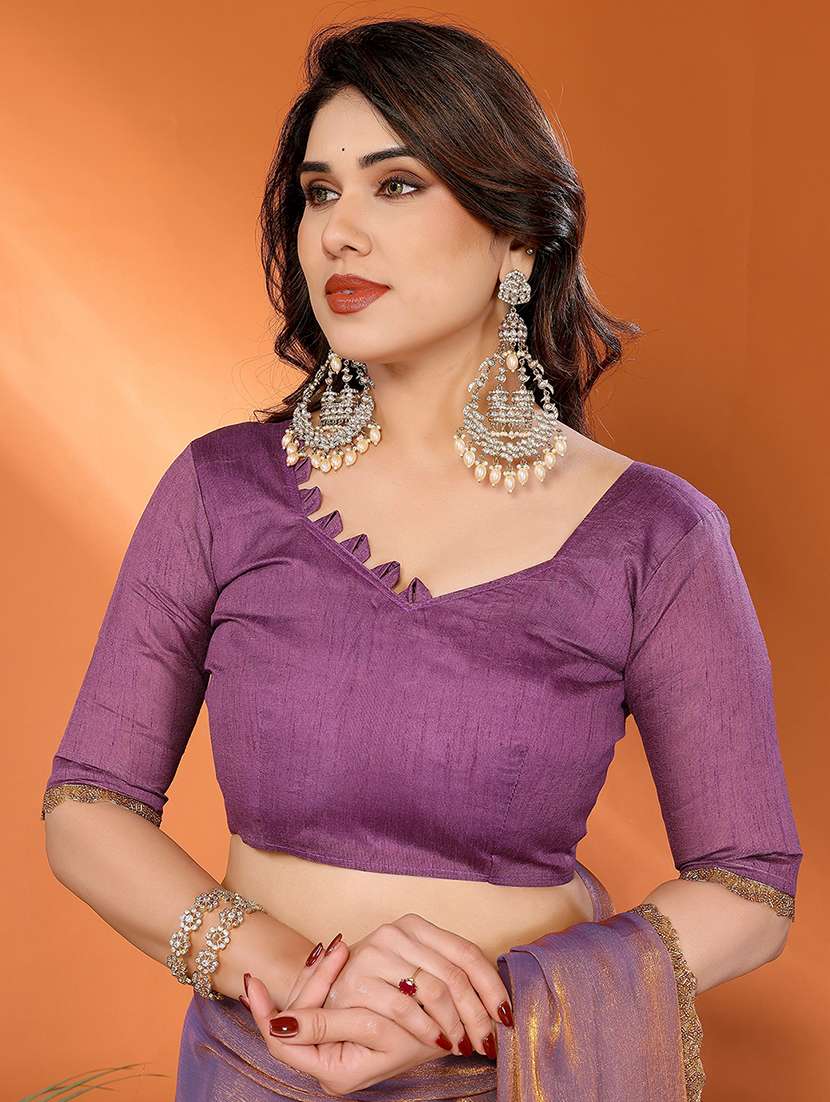 women solid with bordered embellished saree with blouse - 22027121 -  Standard Image - 3