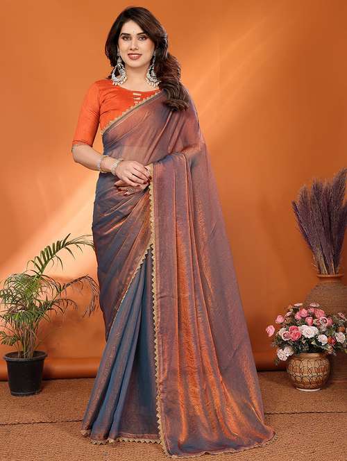 women solid with bordered embellished saree with blouse - 22027122 -  Standard Image - 0