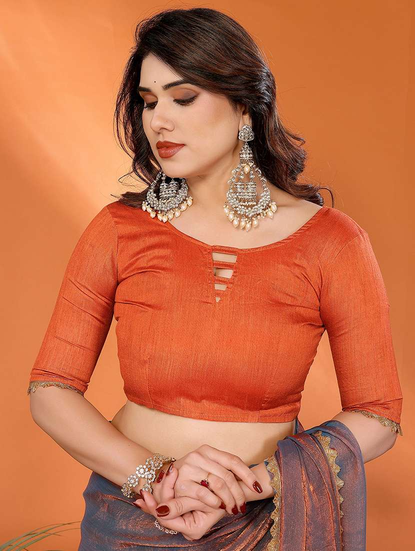 women solid with bordered embellished saree with blouse - 22027122 -  Standard Image - 3