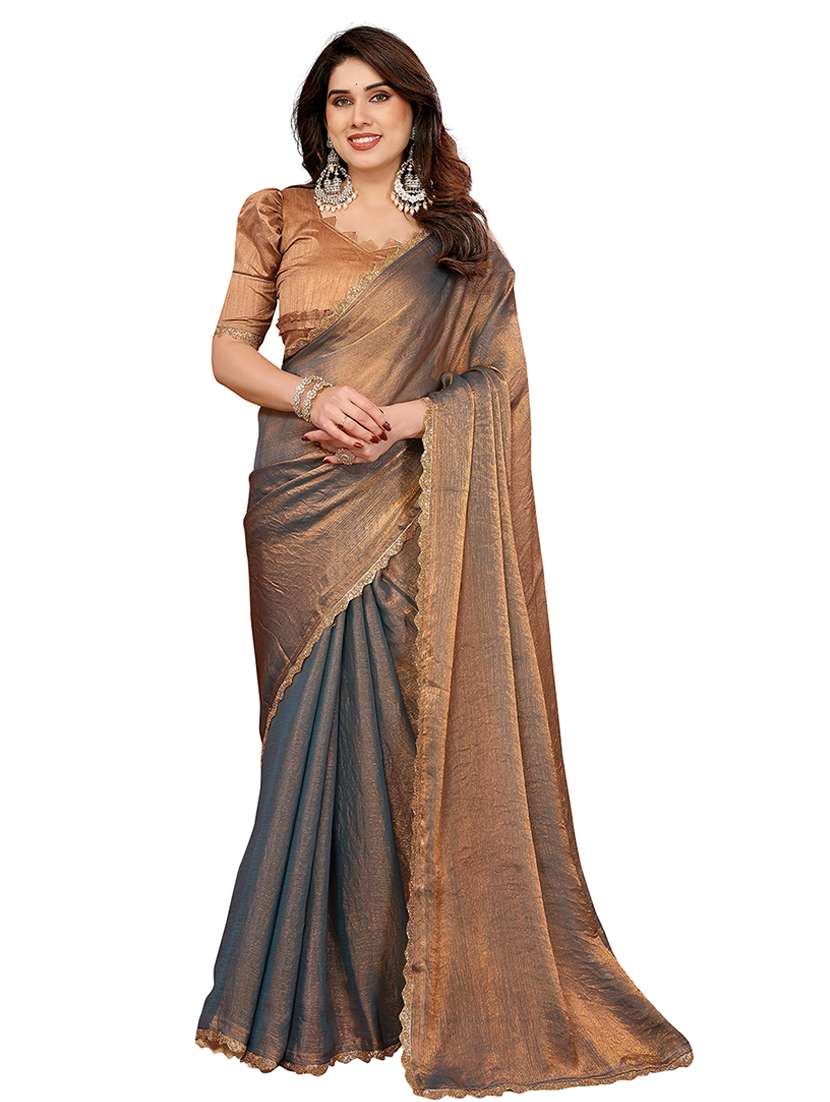 women solid with bordered embellished saree with blouse