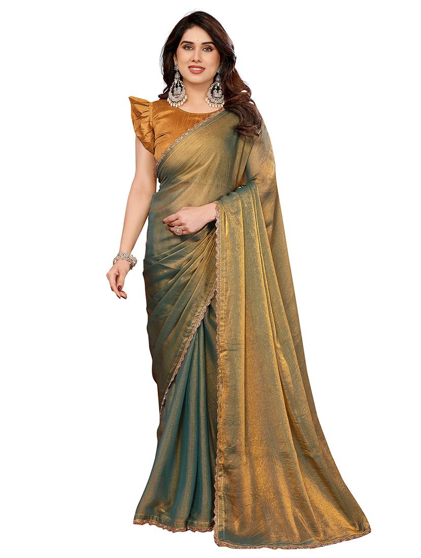 women solid with bordered embellished saree with blouse