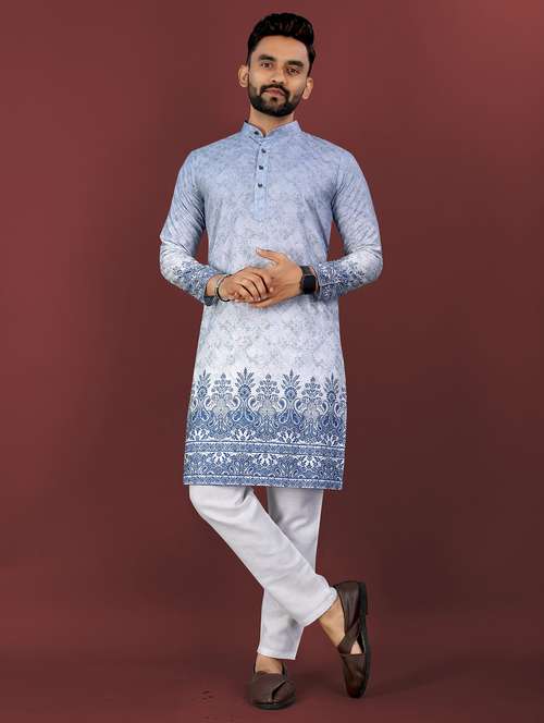 men printed mandarin neck long kurta - 22027141 -  Standard Image - 0