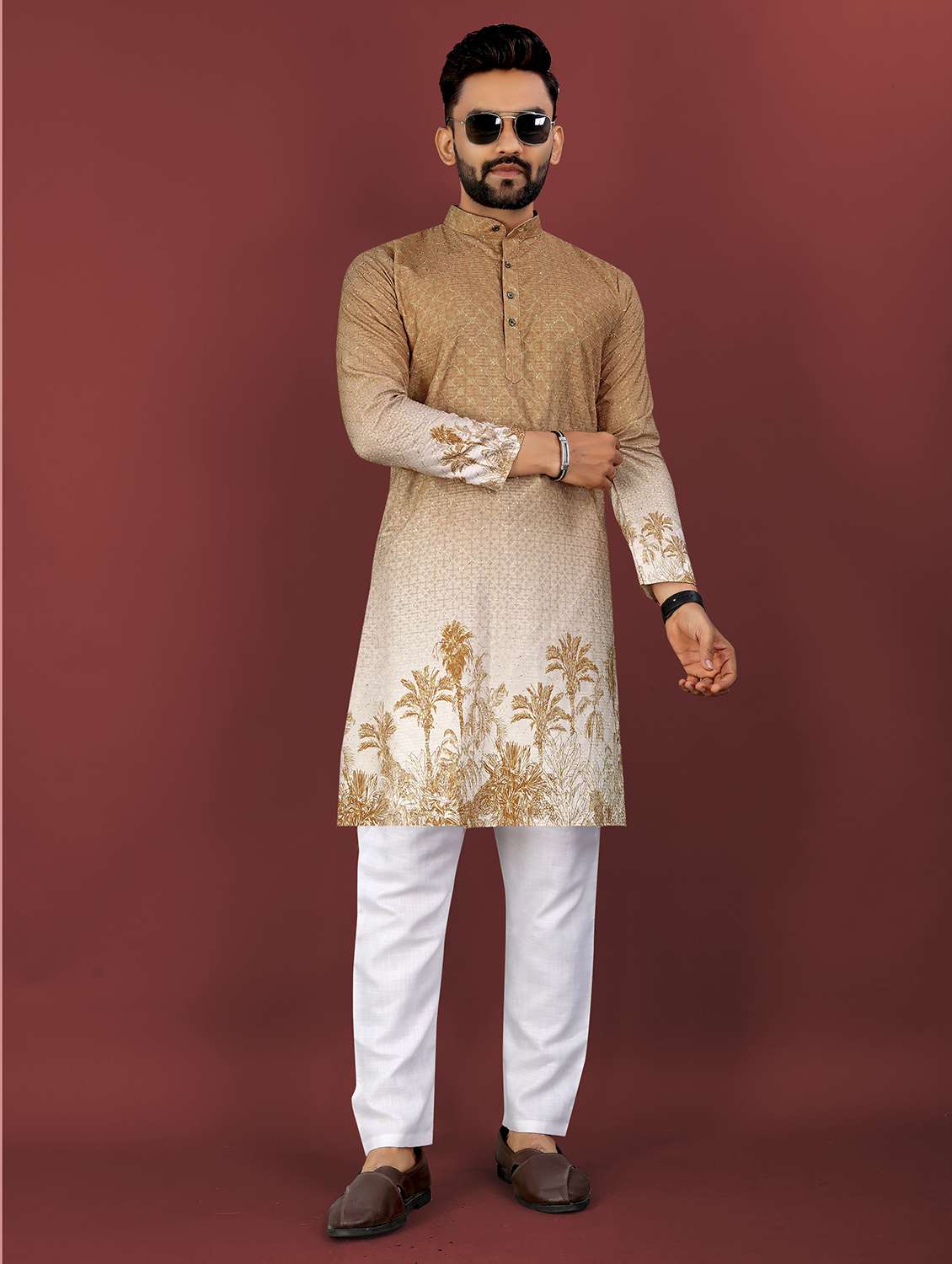 men printed mandarin neck long kurta - 22027142 - Zoom Image - 0