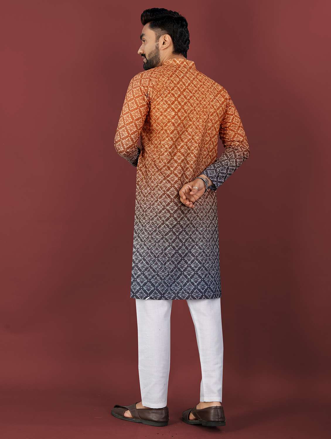 men ombre printed mandarin neck long kurta - 22027147 - Standard Image - 3