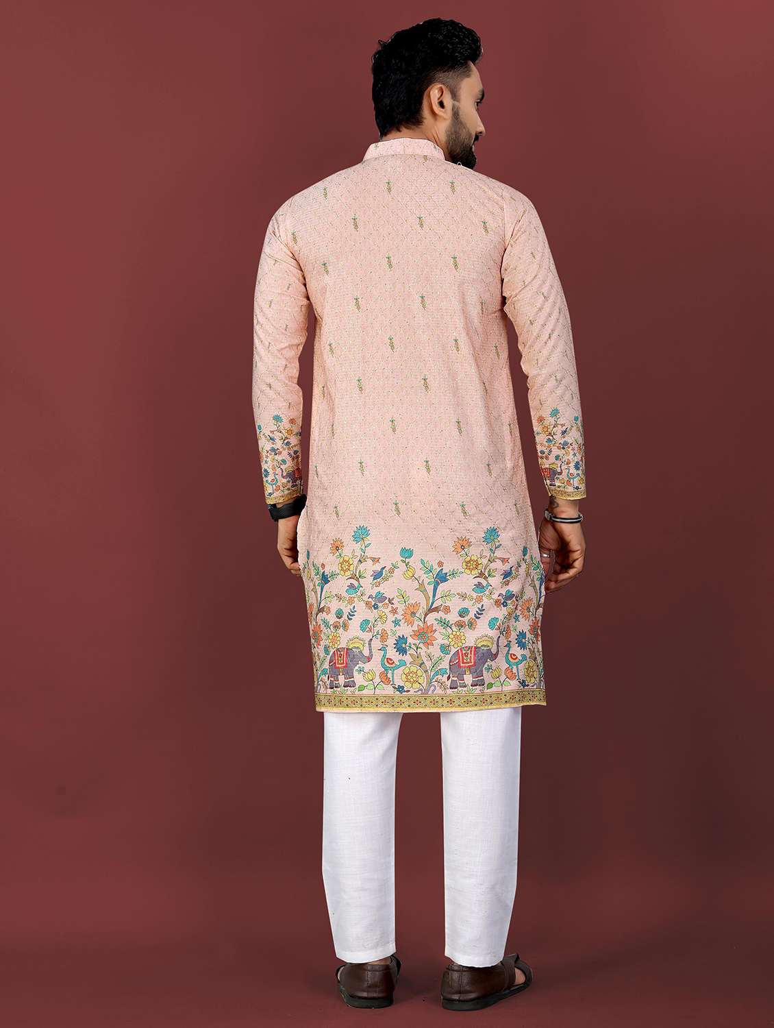 men printed mandarin neck long kurta - 22027149 - Standard Image - 3
