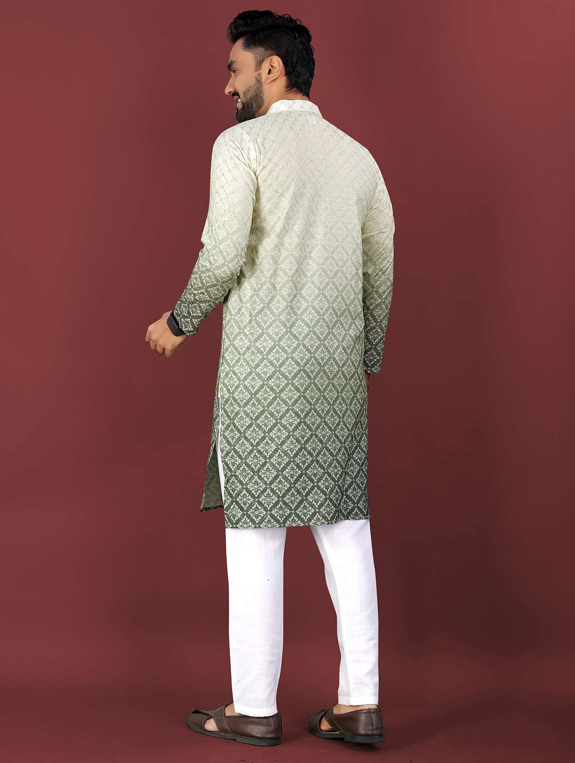 men ombre printed mandarin neck long kurta - 22027153 - Standard Image - 5