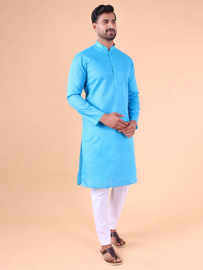 Men Solid Mandarin Neck Kurta Pyjama Ethnic Wear Set