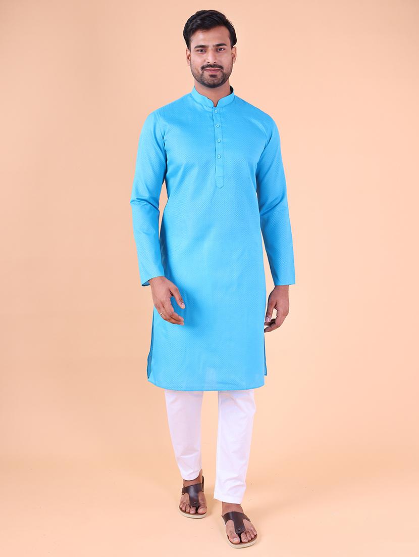 men solid mandarin neck kurta pyjama ethnic wear set - 22027372 - Standard Image - 3