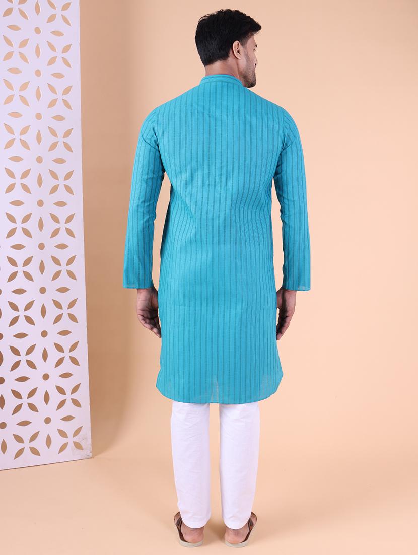 men striped mandarin neck kurta pyjama ethnic wear set - 22027374 - Standard Image - 3