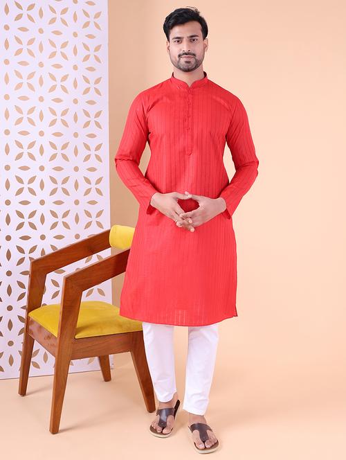 men striped mandarin neck kurta pyjama ethnic wear set - 22027375 -  Standard Image - 0