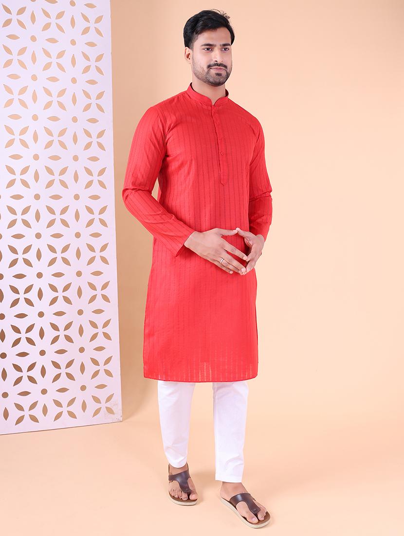 men striped mandarin neck kurta pyjama ethnic wear set - 22027375 - Standard Image - 3