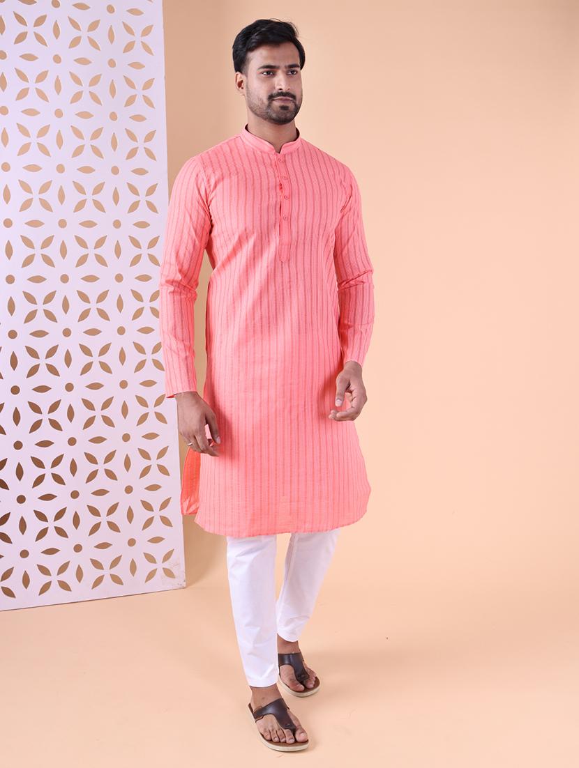 men striped mandarin neck kurta pyjama ethnic wear set - 22027376 - Standard Image - 3
