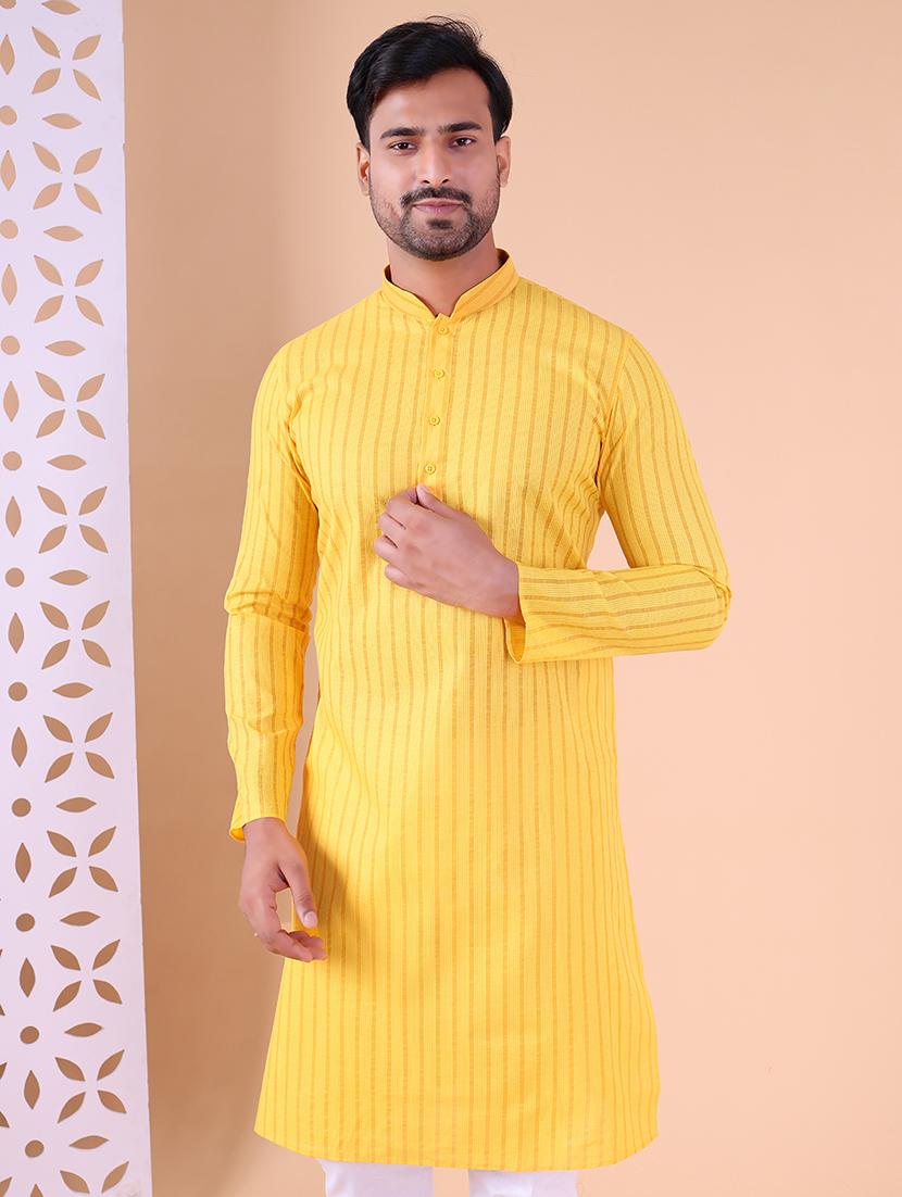 men striped mandarin neck kurta pyjama ethnic wear set - 22027377 - Standard Image - 3