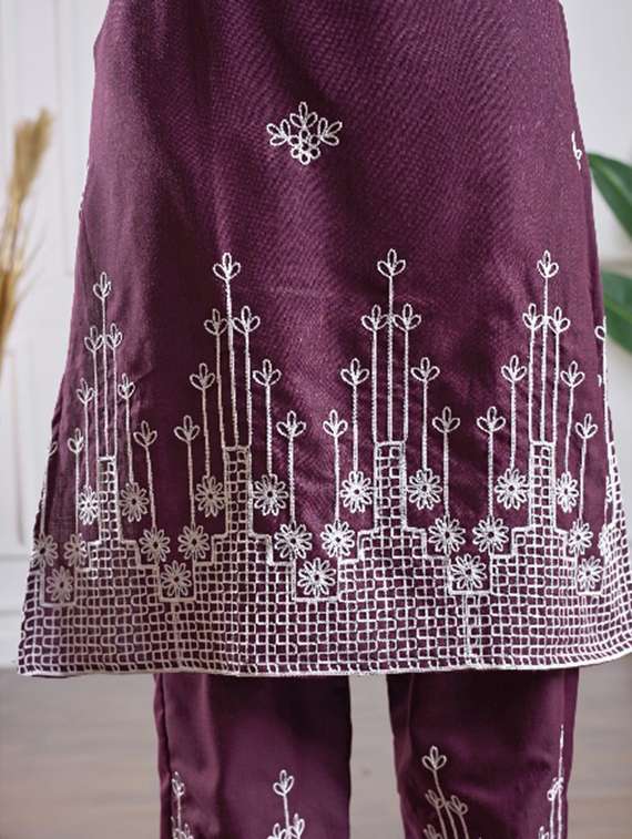 women embroidered three quarter sleeve kurta pant set - 22027380 - Standard Image - 3