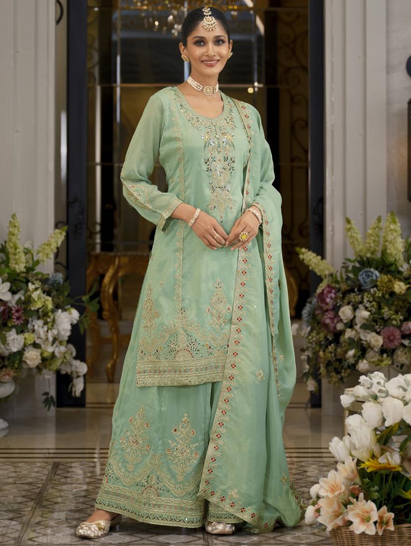 women embroidered long sleeve kurta sharara with dupatta set - 22027407 - Zoom Image - 0