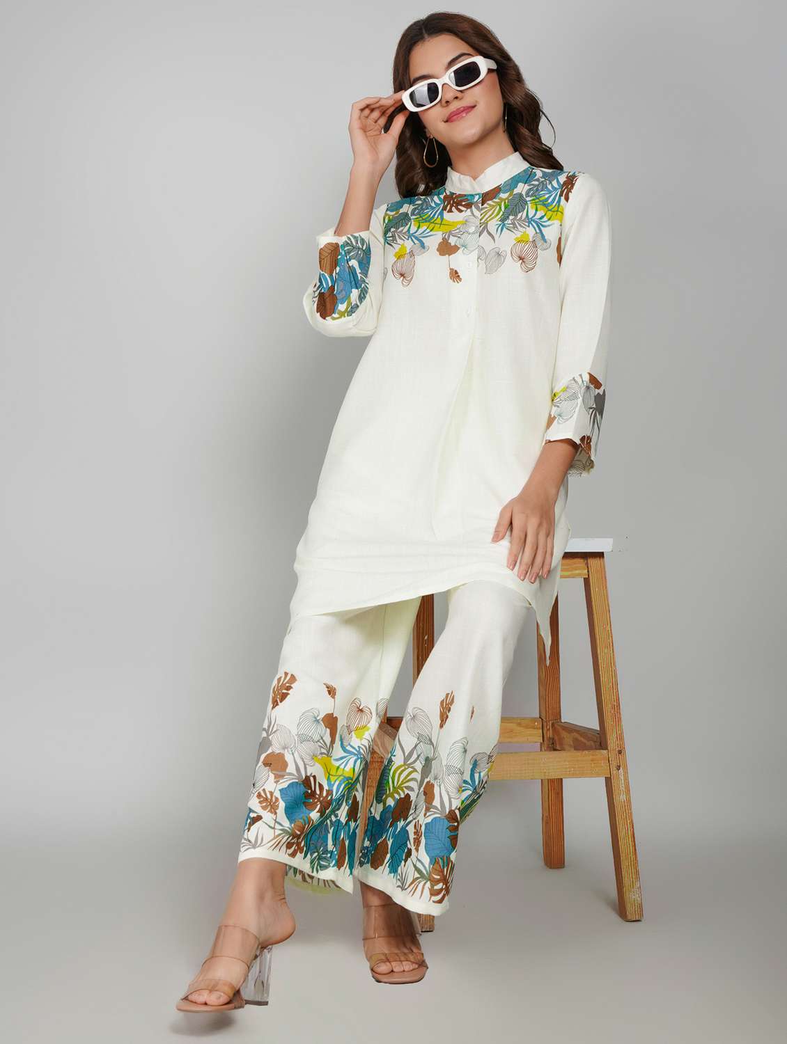 women printed three quarter sleeve ethnic co-ord set - 22027443 - Zoom Image - 0