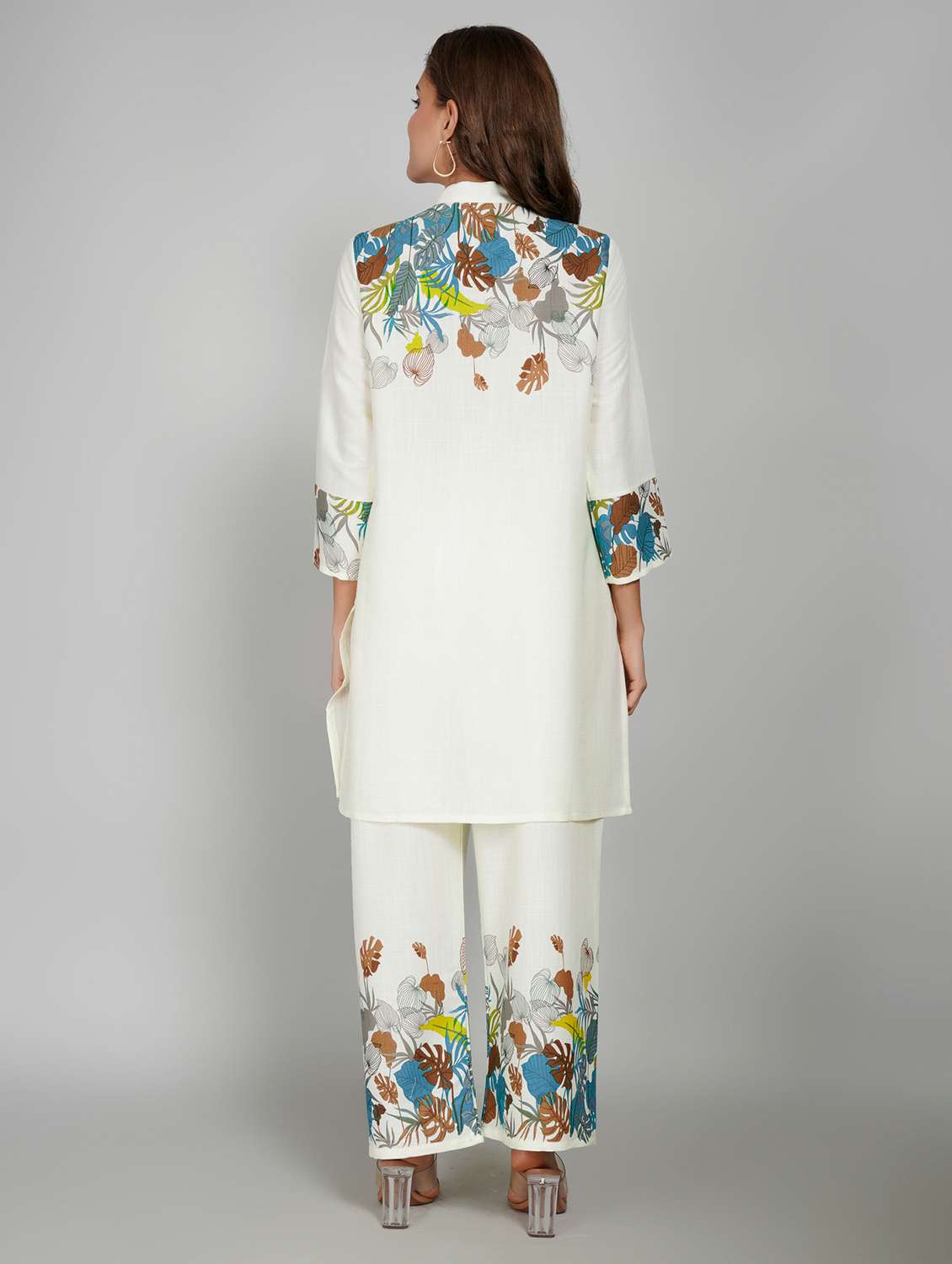 women printed three quarter sleeve ethnic co-ord set - 22027443 - Standard Image - 3